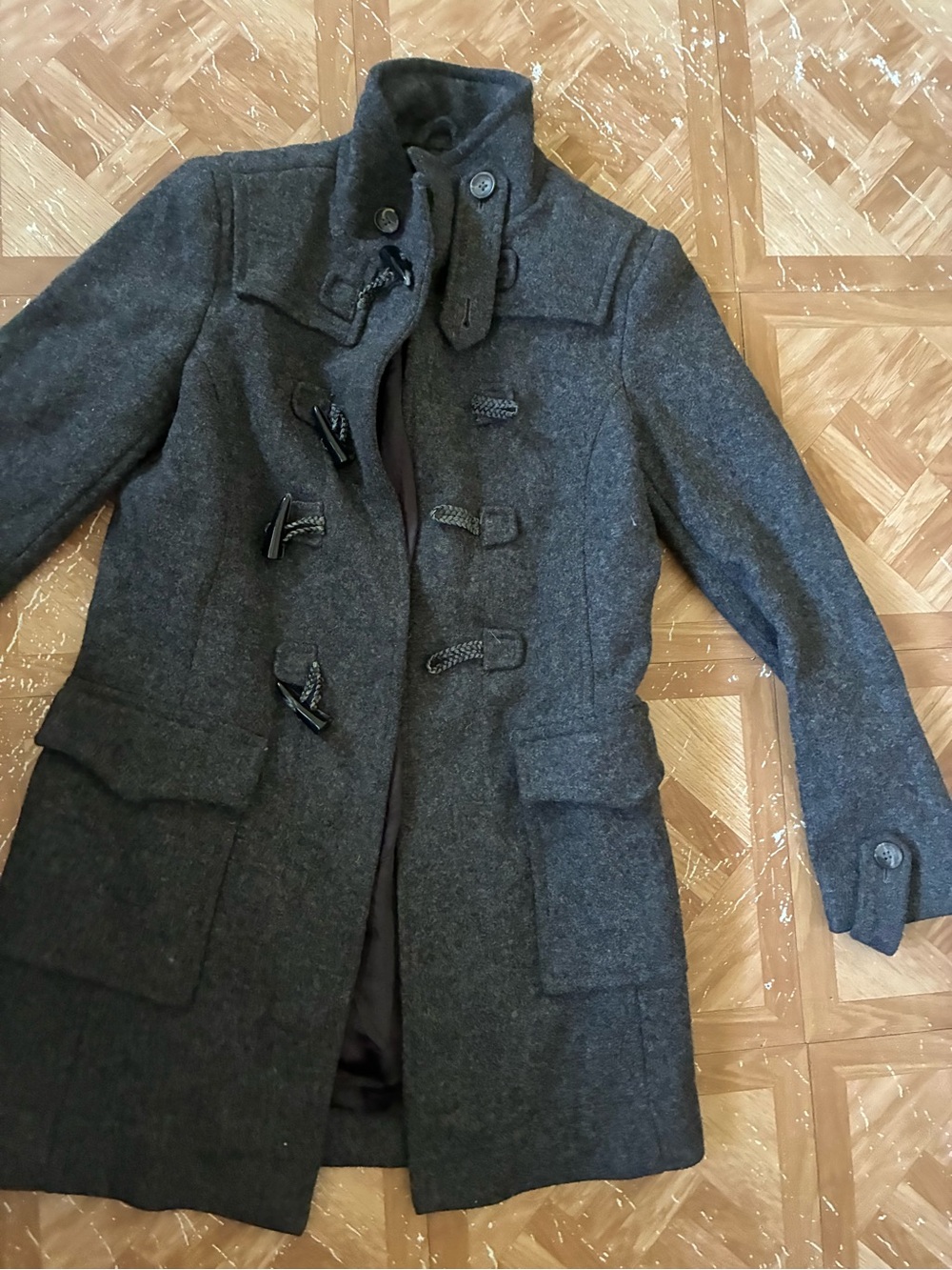 Banana Republic Dark Charcoal Wool Toggle Pea Coat